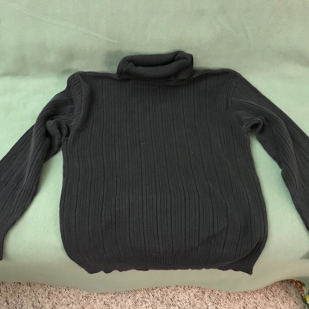 Women's Pierre Cardin Black Ribbed Cotton TURTLENECK, Size Med. to Large